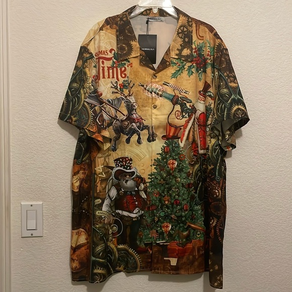 NWT Hawalili short sleeve button down Cool Santa Xmas/Holiday shirt, size 2XL - Picture 3 of 14